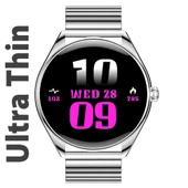 Ultra Thin Akıllı Saat Yuvarlak Çelik Kasa Metal Kordon Gümüş - 1