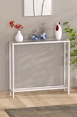 TOLIAHOME Modern Beyaz Renk Metal İskeletli Temper Camlı Raflı Dresuar Konsol - 1