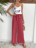 Kadın Ip Askılı V Yakalı Süprem Bluz Ve Aerobin Pantolon Ikili Takım - 1