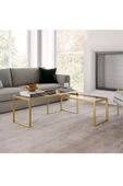 TOLIAHOME Modern Gold Renk 2’li Metal İskeletli Temper Camlı Zigon Orta Sehpa - 4