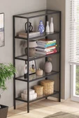 TOLIAHOME Modern 5 Katlı Siyah Renk Metal İskeletli Cam Raflı Aksesuar Rafı Kitaplık - 2