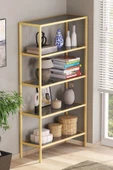 TOLIAHOME Modern 5 Katlı Gold Renk Metal İskeletli Füme Cam Raflı Aksesuar Rafı Kitaplık - 2