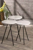 Devin Dekor Mobilya Zigon Sehpa 3 Lü Siyah Metal Ayak Beyaz Tabla thumbnail 1