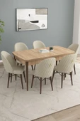 Calvin Meşe Desen 80x132 Açılabilir Mdf Masa Yemek Odası Takımı, Mutfak Takımı 6 Adet Sandalye Krem - 1