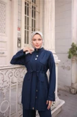 Balıkçı Yaka Belden Lastikli Cepli Metal Düğme Detaylı İkili Tesettür Eşofman Takımı - (38-46) - 71292 - Lacivert thumbnail 5