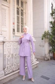 Balıkçı Yaka Belden Lastikli Cepli Metal Düğme Detaylı İkili Tesettür Eşofman Takımı - (38-46) - 71292 - Koyu Lila thumbnail 2