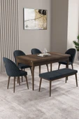 Milas Barok Desen 80x132 Açılabilir Mdf Masa Yemek Odası Takımı, Mutfak Takımı 4 Sandalye, 1 Bench Antrasit - 1