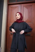 Belden Bağcıklı Büzgülü Kısa Tunik İkili Tesettür Eşofman Takımı - (38-46) - 71298 - Siyah thumbnail 4