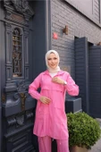 Fermuarlı Kapşonlu Cepli Kısa İkili Tesettür Eşofman Takımı - (38-46) - 71280 - Fuşya thumbnail 4