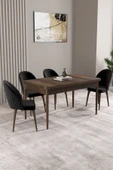 Milas Barok Desen 80x132 Açılabilir Mdf Masa Yemek Odası Takımı, Mutfak Takımı 4 Adet Sandalye Siyah - 1