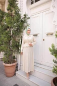 Gömlek Yaka Büzgülü, Bağcıklı Kısa Tunik Dökümlü Etek Takımı - (38-46) - 71291 - Bej - 1