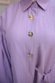 Gömlek Yaka Belden Yarı Bağcıklı Cepli Metal Düğme Detaylı İkili Tesettür Eşofman Takımı - (38-46) - 71293 - Koyu Lila thumbnail 7