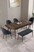 Milas Barok Desen 80x132 Açılabilir Mdf Masa Yemek Odası Takımı, Mutfak Takımı 4 Sandalye, 1 Bench Antrasit - 2