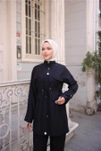 Balıkçı Yaka Belden Lastikli Cepli Metal Düğme Detaylı İkili Tesettür Eşofman Takımı - (38-46) - 71292 - Siyah thumbnail 5