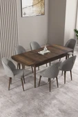 Milas Barok Desen 80x132 Açılabilir Mdf Masa Yemek Odası Takımı, Mutfak Takımı 6 Adet Sandalye Gri - 2