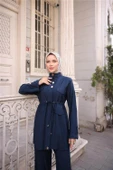 Balıkçı Yaka Belden Lastikli Cepli Metal Düğme Detaylı İkili Tesettür Eşofman Takımı - (38-46) - 71292 - Lacivert thumbnail 4