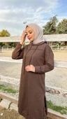 Uzun Tunik Kapşonlu Kenardan Yırtmaçlı İkili Spor Takım - 03034-1.028 - Kahverengi - 10