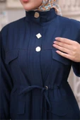 Balıkçı Yaka Belden Lastikli Cepli Metal Düğme Detaylı İkili Tesettür Eşofman Takımı - (38-46) - 71292 - Lacivert thumbnail 7