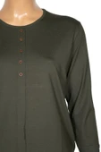 Cimariva Kadın Nüket Büyük Beden O Yaka Beş Süs Düğmeli Haki Bluz - 2