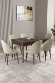 Milas Barok Desen 80x132 Açılabilir Mdf Masa Yemek Odası Takımı, Mutfak Takımı 6 Adet Sandalye Krem - 1