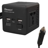 Olesson 1663 DC 12-24V 150W Oto Araç Power İnverter TYPE-C - Çift USB - 220V Üniversal Priz Girişli - 1