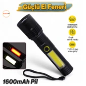 Çok Fonksiyonlu Şarjlı El Feneri Uzun Menzil Metal Kasa 10W COB LED Işıldak Teleskopik Odaklı thumbnail 1