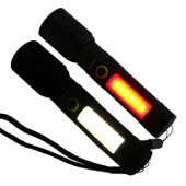 Çok Fonksiyonlu Şarjlı El Feneri Uzun Menzil Metal Kasa 10W COB LED Işıldak Teleskopik Odaklı thumbnail 2