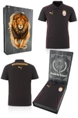 Galatasaray Orijinal Lisanslı Polo Yaka Siyah Antrenman T-Shirt Gs Aslan Baskılı Hediyelik Ahşap Kutulu - 1
