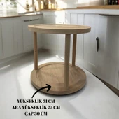 Moxo Creative Kayın Masif Ahşap 360 Derece Dönen Dekoratif İki Katlı Stant/Sunumluk/Düzenleyici-Organizer Tepsi - 2