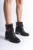 JET-KATYA Fermuarlı Ortopedik Taban Topuklu Kürk DetaylıKadın Bot  CST - Siyah thumbnail 1