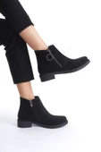 JET-MARGARET Fermuarlı Ortopedik Taban Topuklu Süet Kadın Bot SST - Siyah thumbnail 3