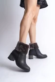 JET-KATYA Fermuarlı Ortopedik Taban Topuklu Kürk DetaylıKadın Bot  CST - Siyah thumbnail 2