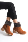 JET-KATYA Fermuarlı Ortopedik Taban Topuklu Kürk Detaylı Süet Kadın Bot  STT - Taba thumbnail 3