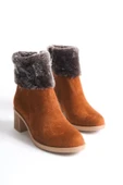 JET-KATYA Fermuarlı Ortopedik Taban Topuklu Kürk Detaylı Süet Kadın Bot  STT - Taba thumbnail 4