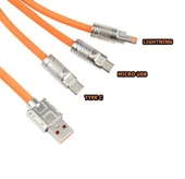 BEYAZ 3in1 Metal Başlıklı Type-C-Micro Usb-Lightning Uyumlu 120W 6A Hızlı Şarj Kablosu s-219 thumbnail 4