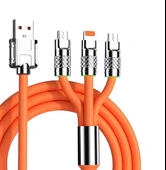 BEYAZ 3in1 Metal Başlıklı Type-C-Micro Usb-Lightning Uyumlu 120W 6A Hızlı Şarj Kablosu s-219 thumbnail 1