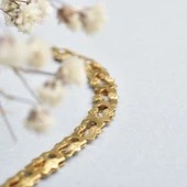 14 Ayar Altın Kaplama İtalyan Gösterişli ve Hafif Gümüş Bileklik - BP00101 thumbnail 3