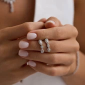 Drop Baguette Beyaz Altın Takı Seti - 3