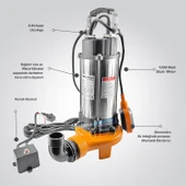IBELTECH V1300DF 2 inç 1.5 Hp Bıçaklı Foseptik Dalgıç Pompa Kirli Su Dalgıç Pompa 1300w Parçalayıcı - 3