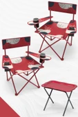 Perilla Qufi Katlanır Kamp Piknik Sandalyesi Rejisör Koltuğu 2 Adet + Kamp Sehpası Set - Kırmızı thumbnail 1