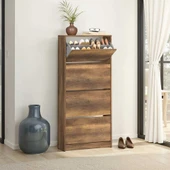 Flat Duo 4 Katlı Geniş Ayakkabılık-Koyu Ceviz (Oslo Ceviz) 73x157x26 cm (GxYxD) - 1