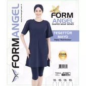 Form Angel Kadın Düz Renk Büyük Beden Kısa Kollu Likralı Tesettür Mayo - 5