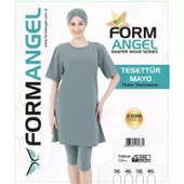 Form Angel Kadın Düz Renk Büyük Beden Kısa Kollu Likralı Tesettür Mayo - 6