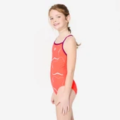 Arena Star Graphic Swimsuit Lightdrop Back Kız Çocuk Yüzücü Mayosu Kırmızı thumbnail 2