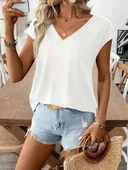 Lucky Life Kadın Kısa Kollu V Yakalı Arkadan Kurdele Detaylı Viskon Bluz thumbnail 4