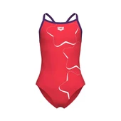 Arena Star Graphic Swimsuit Lightdrop Back Kız Çocuk Yüzücü Mayosu Kırmızı thumbnail 3