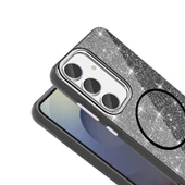 Samsung S23 FE Kılıf M-safe Şarj Özellikli Parlayan Simli Okso Kapak thumbnail 2