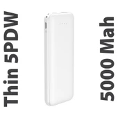 Thin 5B Slim Ultra ince 5000mAh Powerbank Taşınabilir Şarj Cijhazı Type-C / USB / Total Output 2.1A max Beyaz thumbnail 1