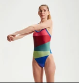 Speedo Placement Digital Turnback Kadın Yüzücü Mayosu Kırmızı-Yeşil thumbnail 3