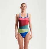 Speedo Placement Digital Turnback Kadın Yüzücü Mayosu Kırmızı-Yeşil thumbnail 1